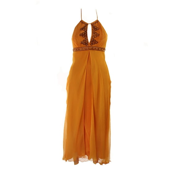 Laundry By Shelli Segal Orange Sleeveless Beaded Chiffon Halter Dress 2