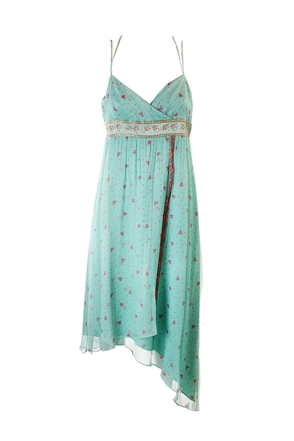 Laundry By Shelli Segal Womens Aqua Spaghetti Strap Printed Chiffon Dress 10