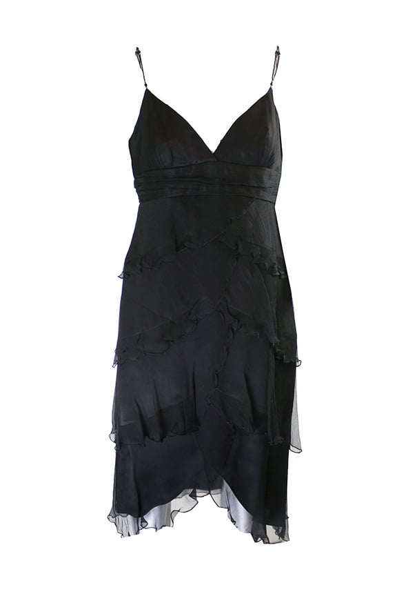 Laundry By Shelli Segal Womens Black Beaded-Strap V-Neck Chiffon Dress 10