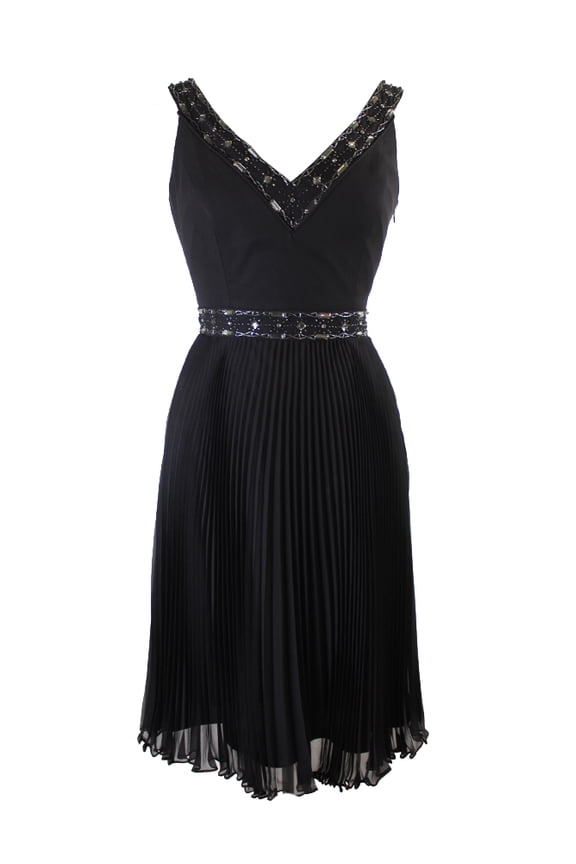 Laundry By Shelli Segal Womens Black Beaded V-Neck Pleated Dress 4