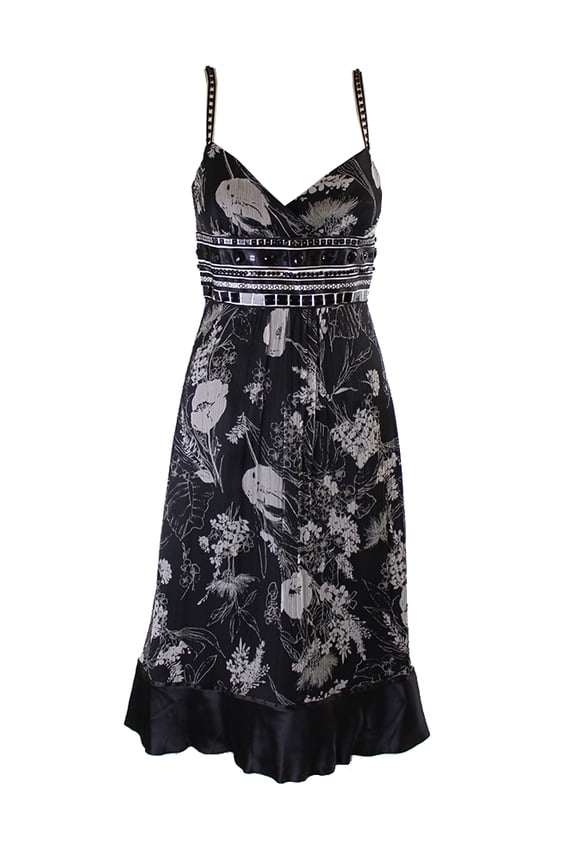 Laundry By Shelli Segal Womens Black Circle Bead-Trim Floral-Print Dress 6