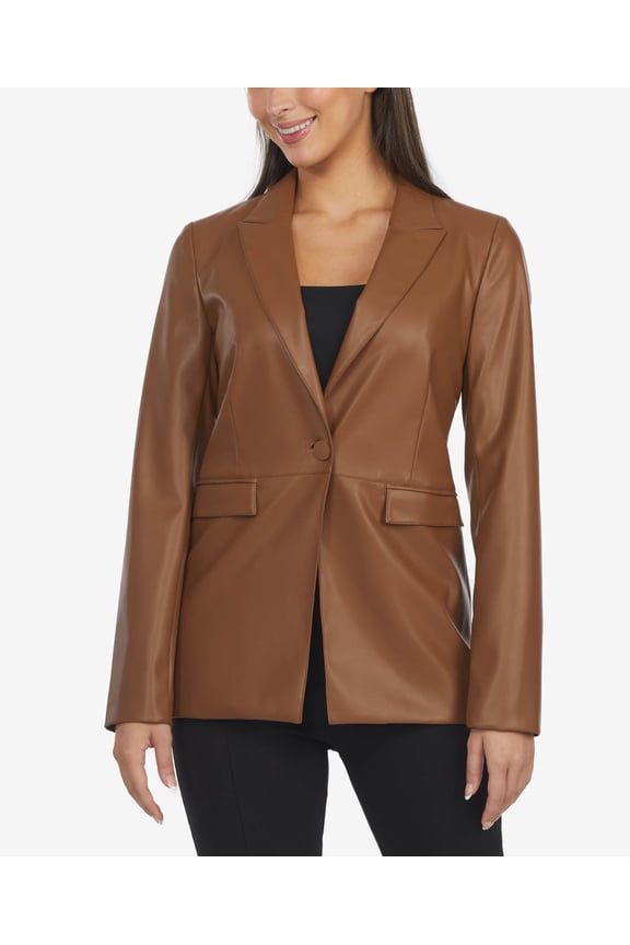 Womens Leather Blazer Tan XS