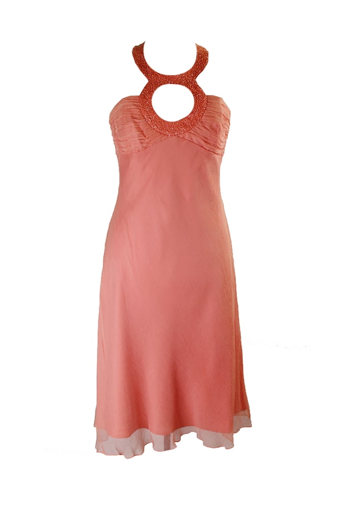 Laundry By Shelli Segal Womens Melon Keyhole Beaded Halter Dress 10