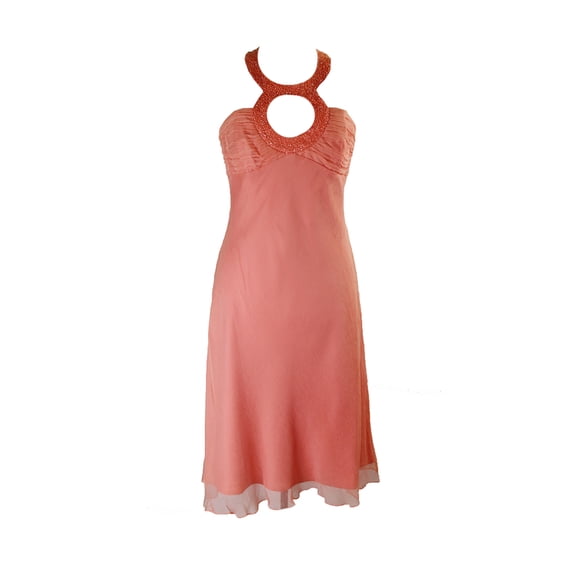 Laundry By Shelli Segal Womens Melon Keyhole Beaded Halter Dress 12