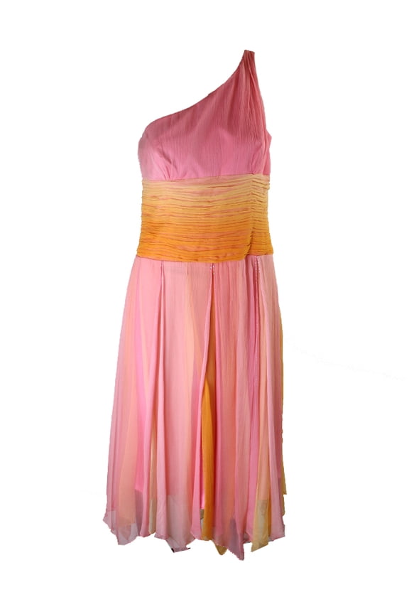 Laundry By Shelli Segal Womens Pink Multi One-Shoulder Chiffon Dress 10