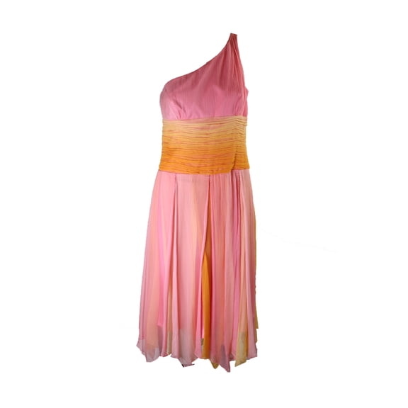 Laundry By Shelli Segal Womens Pink Multi One-Shoulder Chiffon Dress 12