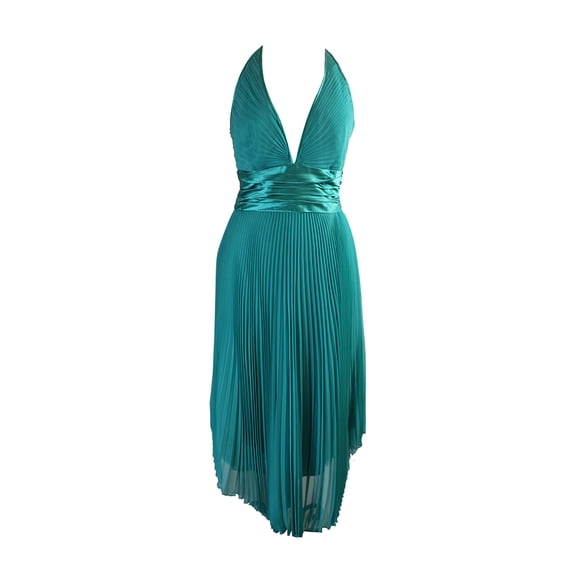 Laundry By Shelli Segal Womens Turquoise Sleeveless Pleated Low Back Halter Dres