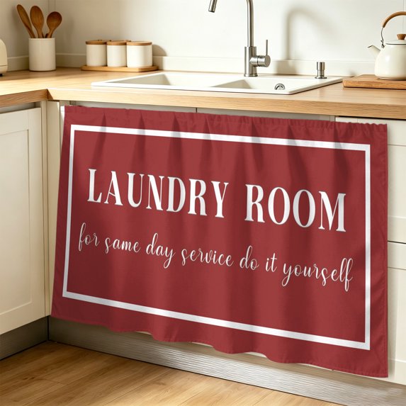 Laundry Cabinet Curtains for Shelves, Pure Red Minimalist Solid Color Modern Art Privacy Curtain for Closet Self Adhesive, Dust-Proof Drapes for Closet Storage Room Classroom Doorway, 32"W x 55"L