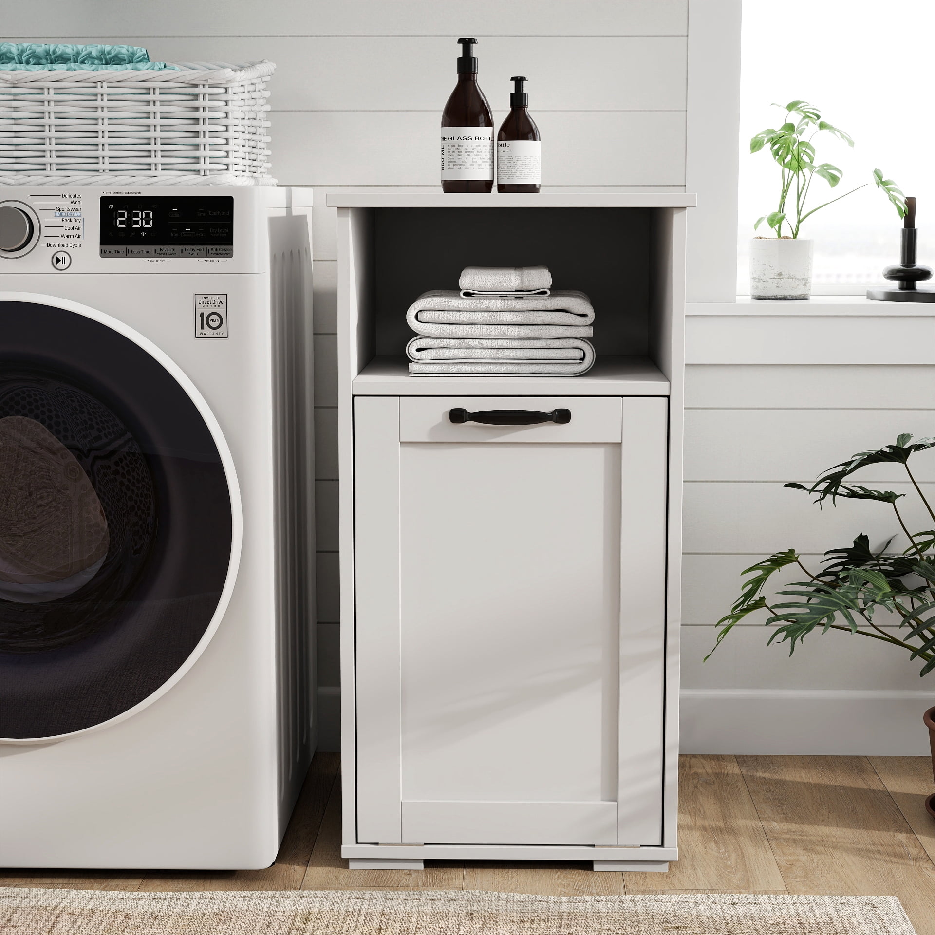 Laundry Cabinet with 1 Removable Liner Bag for Bathroom Laundry Room, White