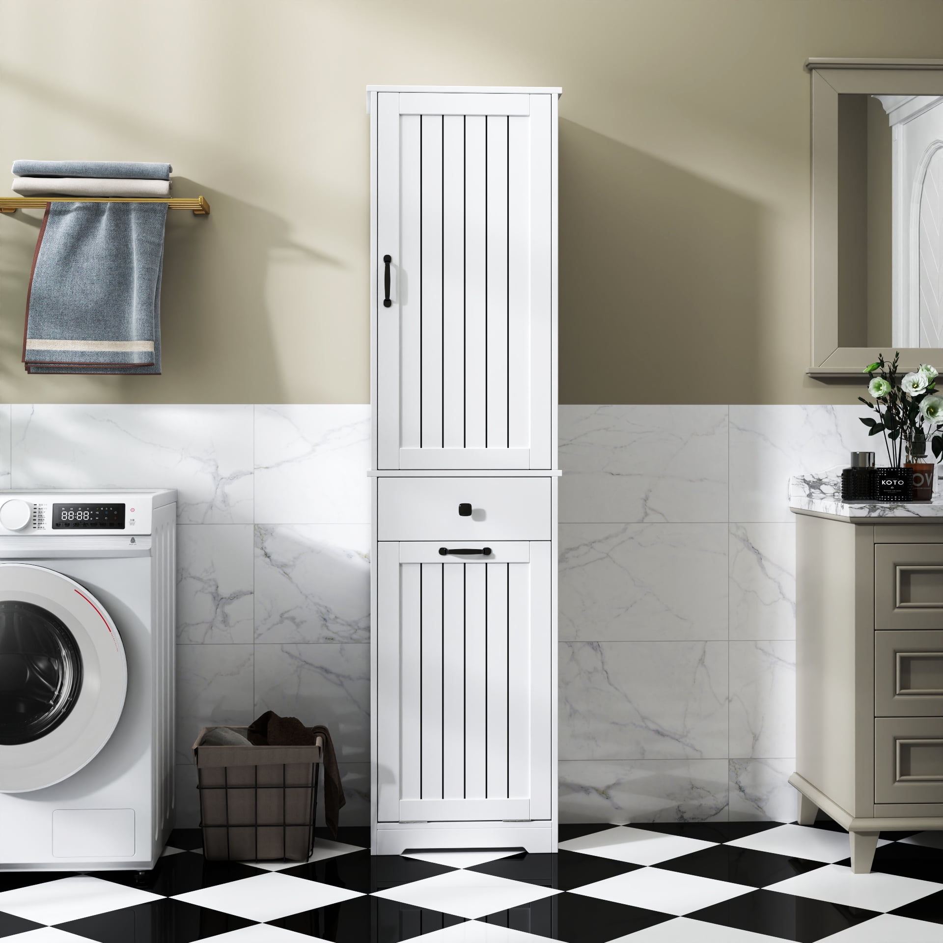 Laundry Cabinet with Storage Cabinet 1 Drawer for Bathroom Laundry Room, White