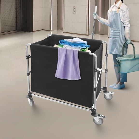 Laundry Cart 34.3x19.7x36.2in Black Heavy Duty 220 lbs Capacity Foldable Rolling Hamper with Stainless Steel Frame