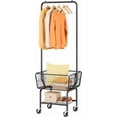 thumbnail image 1 of Laundry Cart with Hanging Rack, Metal Laundry Basket with Wheels, Laundry Hamper with Storage Basket and Shelf, Rolling Laundry Cart with Wheels, Black, 1 of 8
