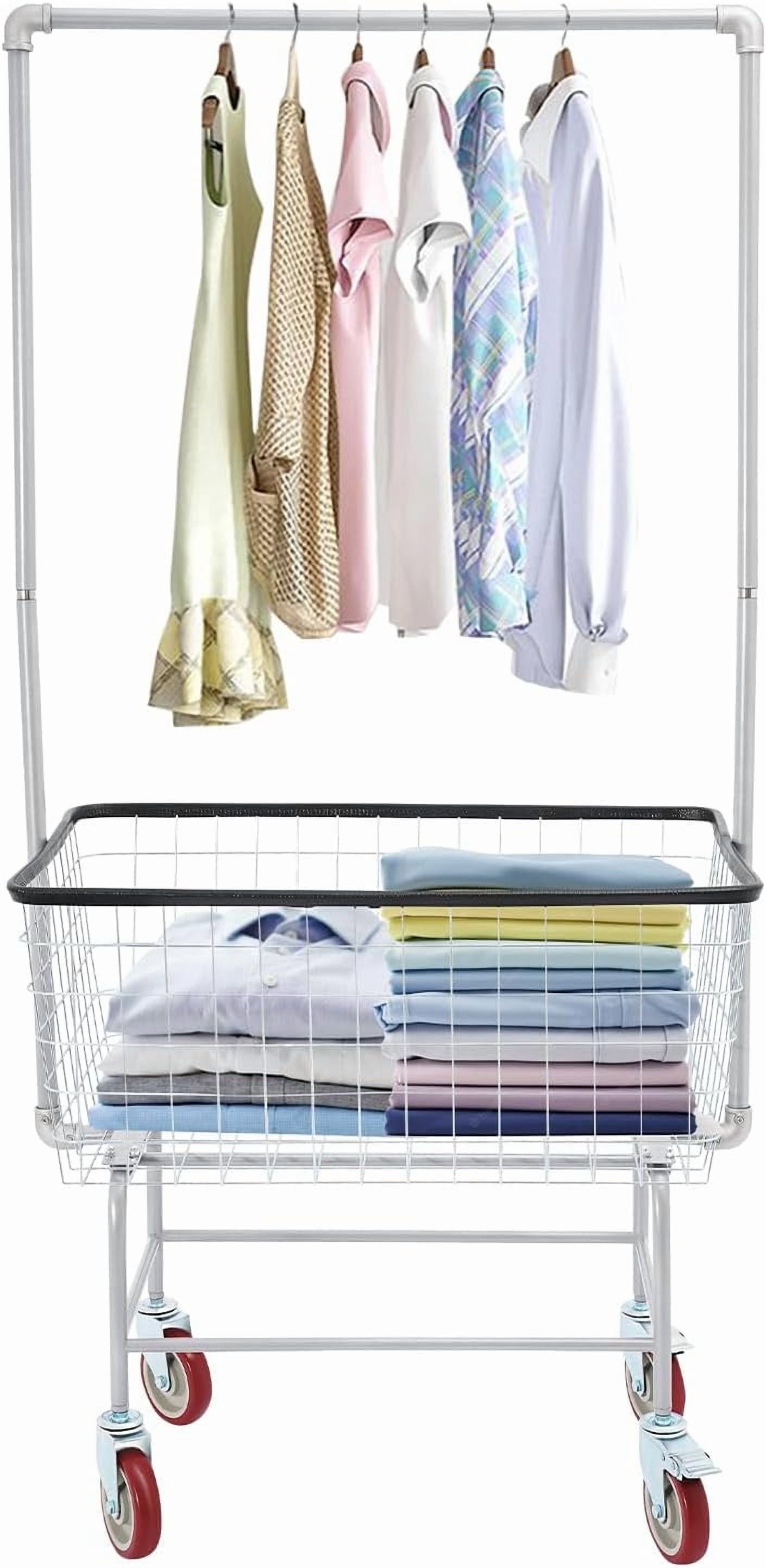 Laundry Cart with Hanging Rack Steel Rolling Laundry Cart with 4 Wheels ...