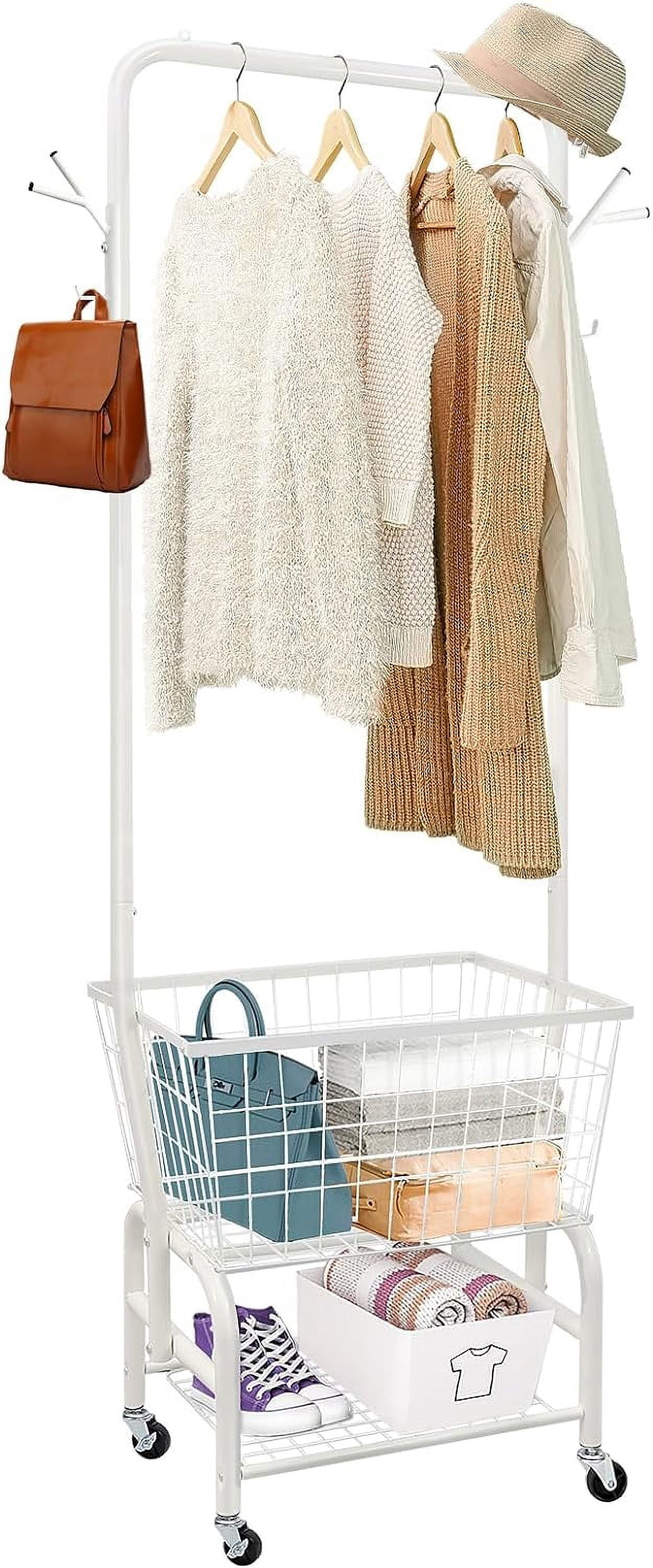 Laundry Cart On Wheels With Hanging Bar