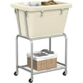 thumbnail image 1 of Laundry Cart with Wheels, Rolling Laundry Hamper with Removable Bag and Shelf, Metal Frame Laundry Basket with 4 Casters and 2 Brakes, Ideal for Bedroom, Bathroom, Laundry Room, Cream, 1 of 9