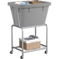 thumbnail image 1 of Laundry Cart with Wheels, Rolling Laundry Hamper with Removable Bag and Shelf, Metal Frame Laundry Basket with 4 Casters and 2 Brakes, Ideal for Bedroom, Bathroom, Laundry Room, Gray, 1 of 18