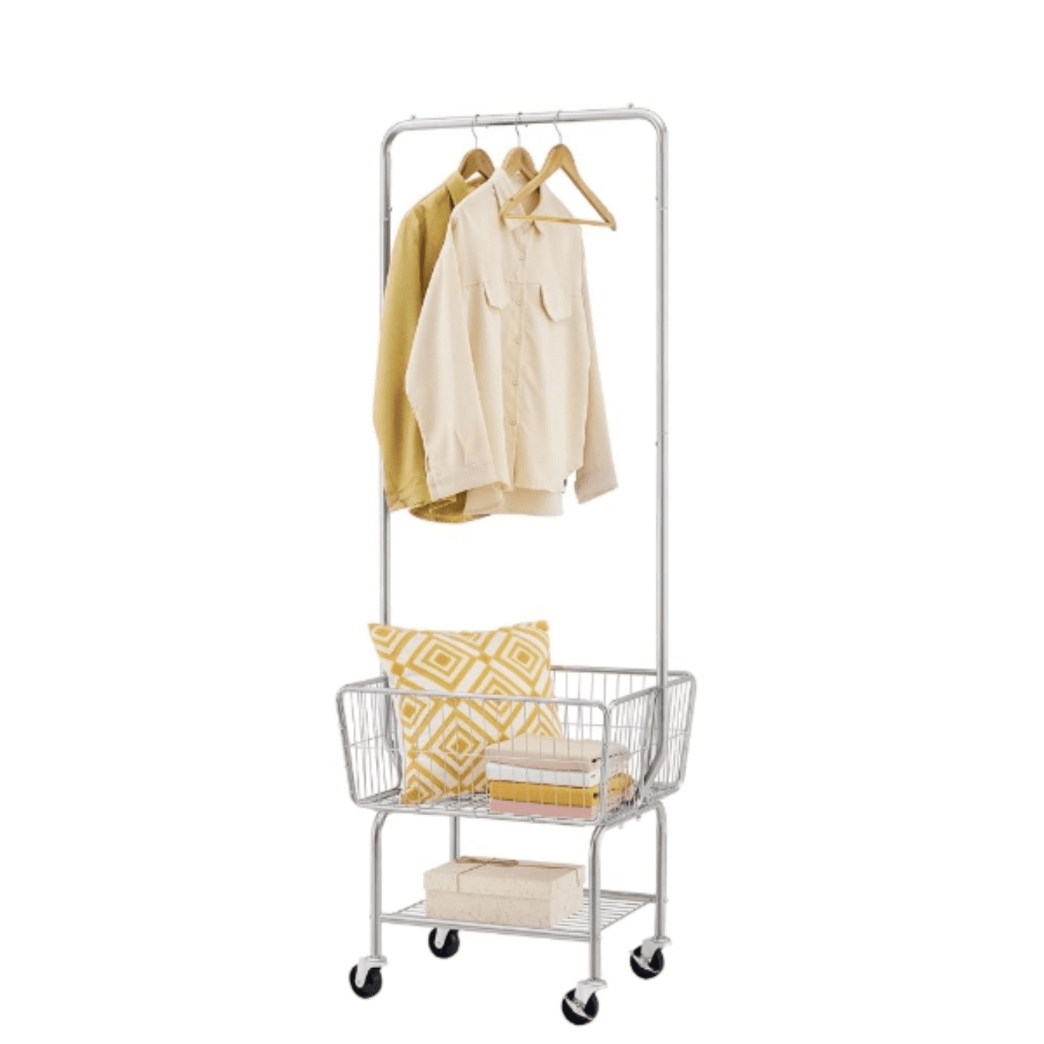 Laundry Cart with Hanging Rack, Metal Laundry Basket with Wheels ...