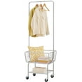 thumbnail image 1 of Laundry Cart with Hanging Rack, Metal Rolling Laundry Cart with Wheels and Storage Basket, Silver, 1 of 16