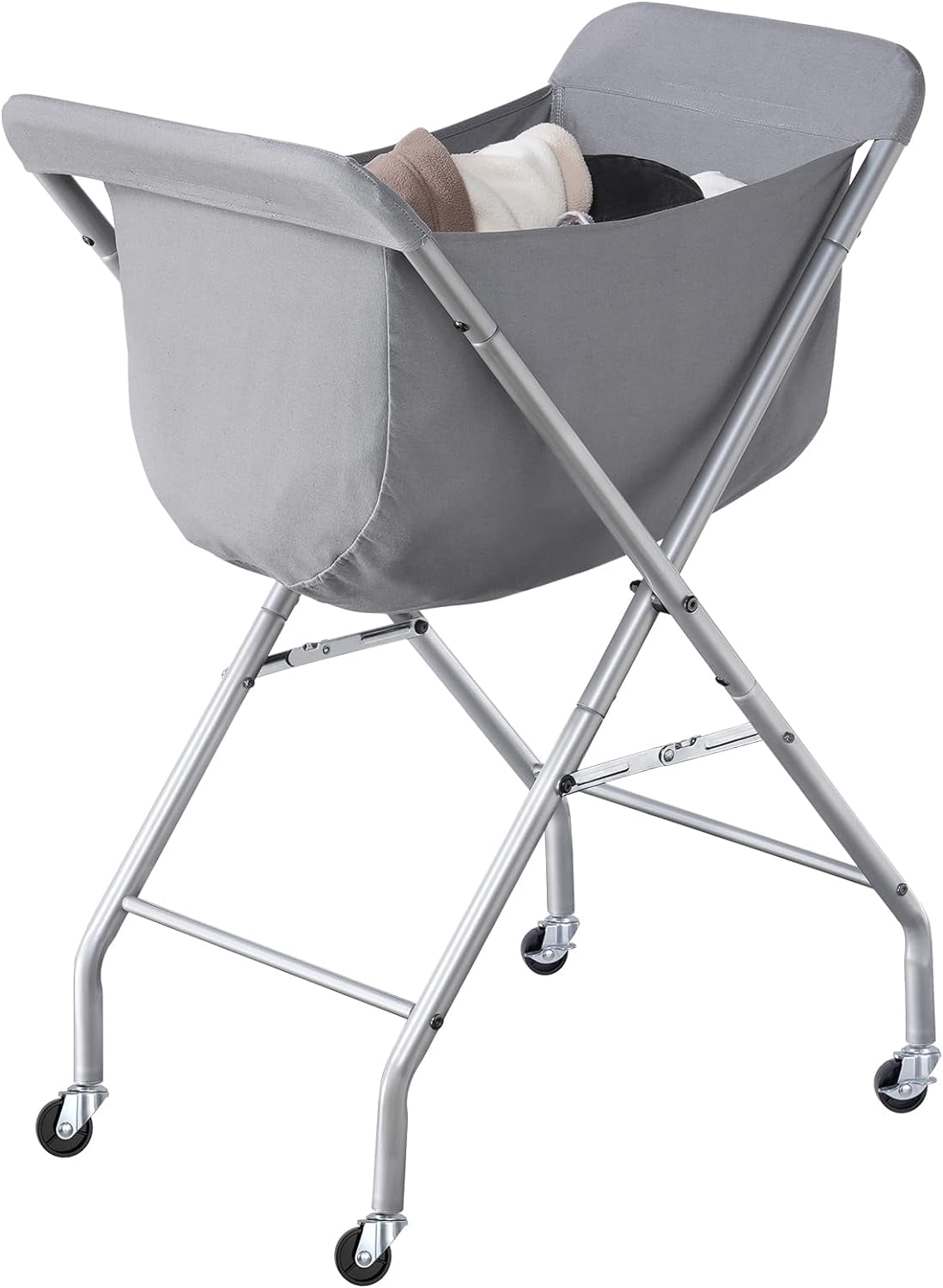 Laundry Cart with Wheels, 32”H Easy Rolling Laundry Hamper with Removable Liner Bag, Sturdy Metal Frame Clothes Basket with 4 Casters and 2 Brakes