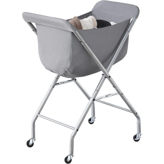 Laundry Cart with Wheels, 32”H Easy Rolling Laundry Hamper with Removable Liner Bag, Sturdy Metal Frame Clothes Basket with 4 Casters and 2 Brakes
