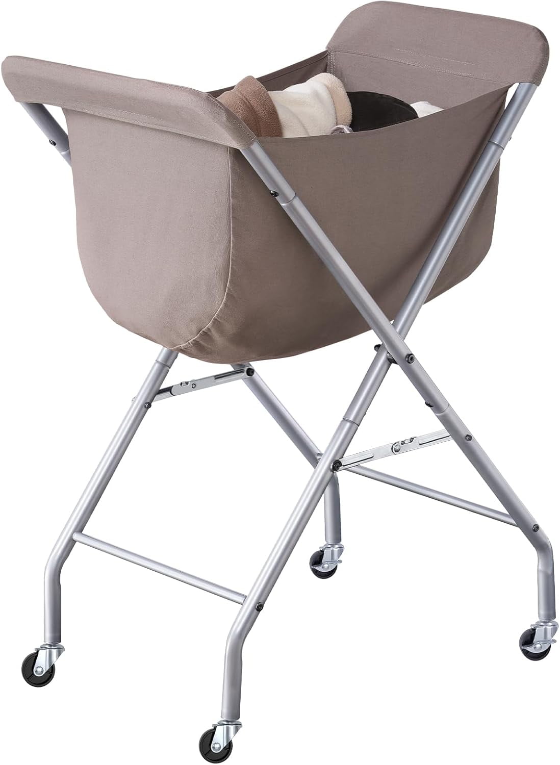 Laundry Cart with Wheels, 32”H Easy Rolling Laundry Hamper with Removable Liner Bag, Sturdy Metal Frame Clothes Basket with 4 Casters and 2 Brakes