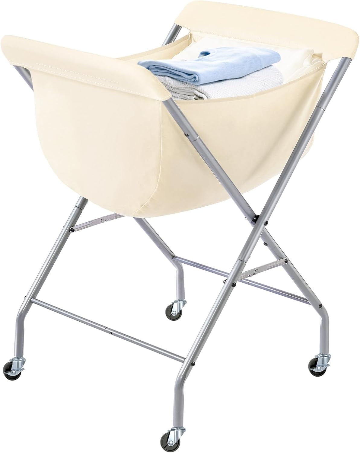 Laundry Cart with Wheels, 33”H Easy Rolling Laundry Hamper with Removable Liner Bag, Sturdy Metal Frame Clothes Basket with 4 Casters and 2 Brakes