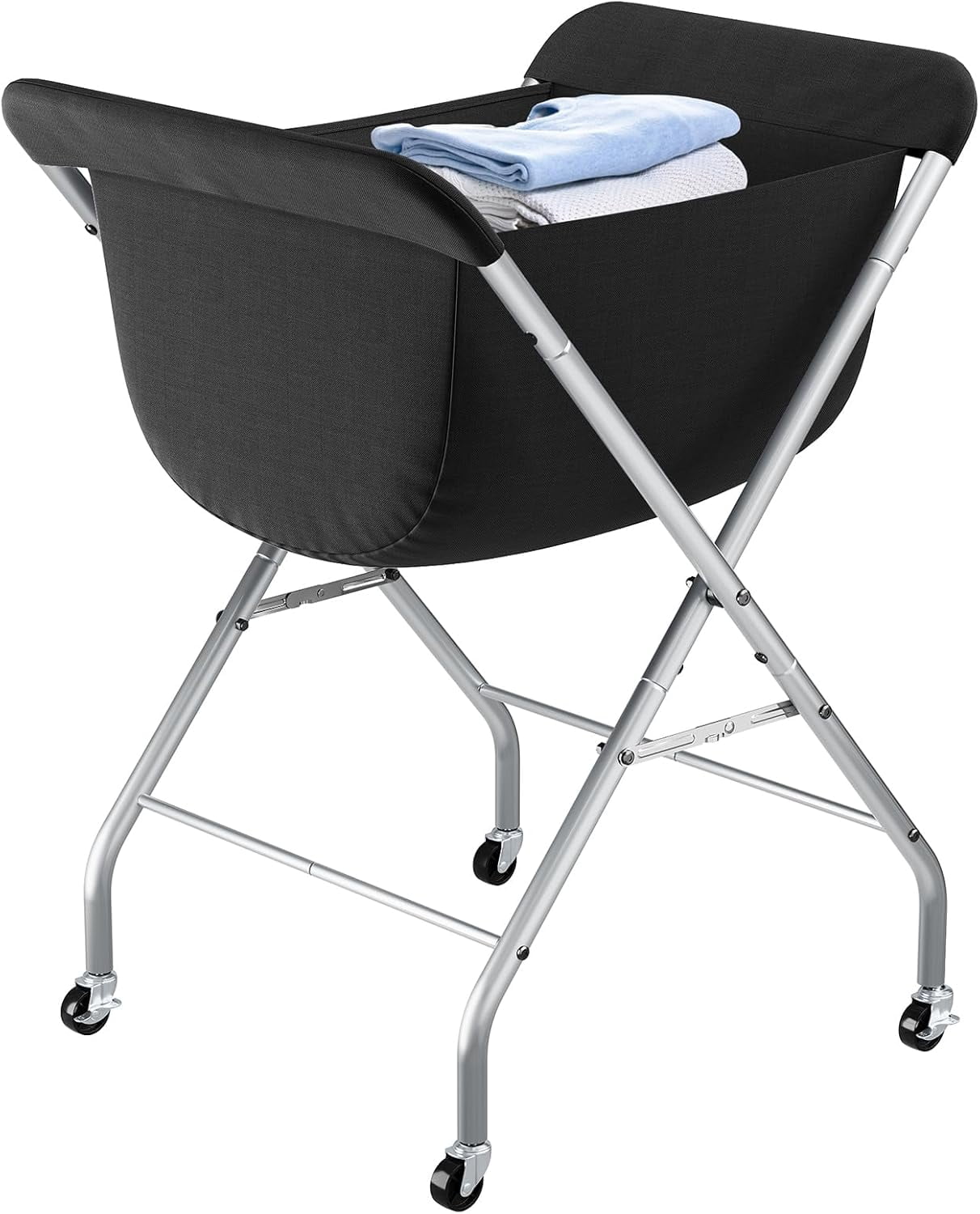 Laundry Cart with Wheels, 33”H Easy Rolling Laundry Hamper with Removable Liner Bag, Sturdy Metal Frame Clothes Basket with 4 Casters and 2 Brakes