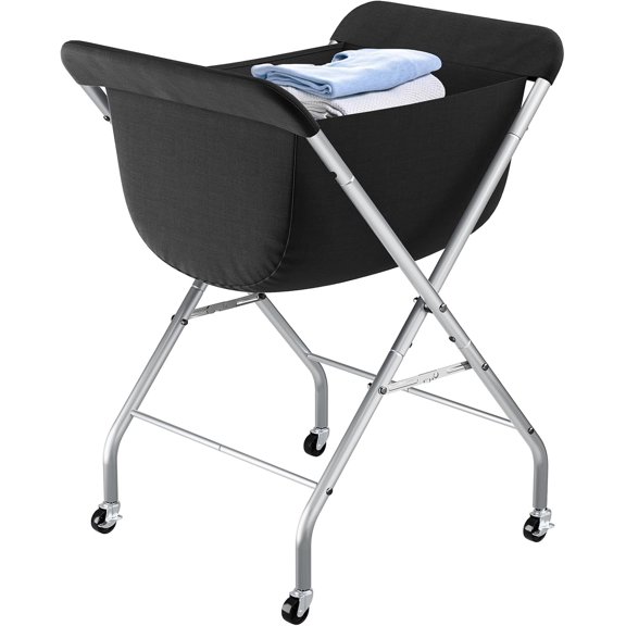 Laundry Cart with Wheels, 33”H Easy Rolling Laundry Hamper with Removable Liner Bag, Sturdy Metal Frame Clothes Basket with 4 Casters and 2 Brakes