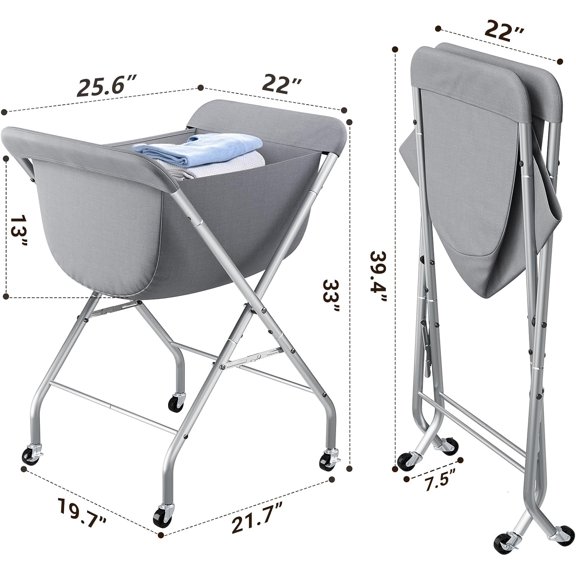 Laundry Cart with Wheels, 33"H Easy Rolling Laundry Hamper with Removable Liner Bag, Sturdy Metal Frame Clothes Basket with 4 Casters and 2 Brakes