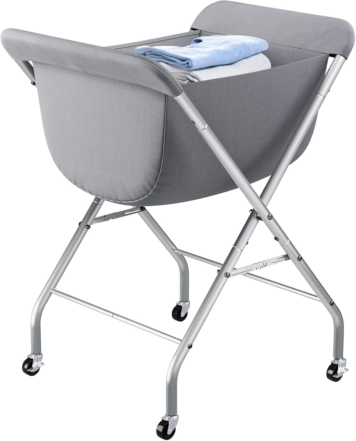 Laundry Cart with Wheels, 33”H Easy Rolling Laundry Hamper with Removable Liner Bag, Sturdy Metal Frame Clothes Basket with 4 Casters and 2 Brakes
