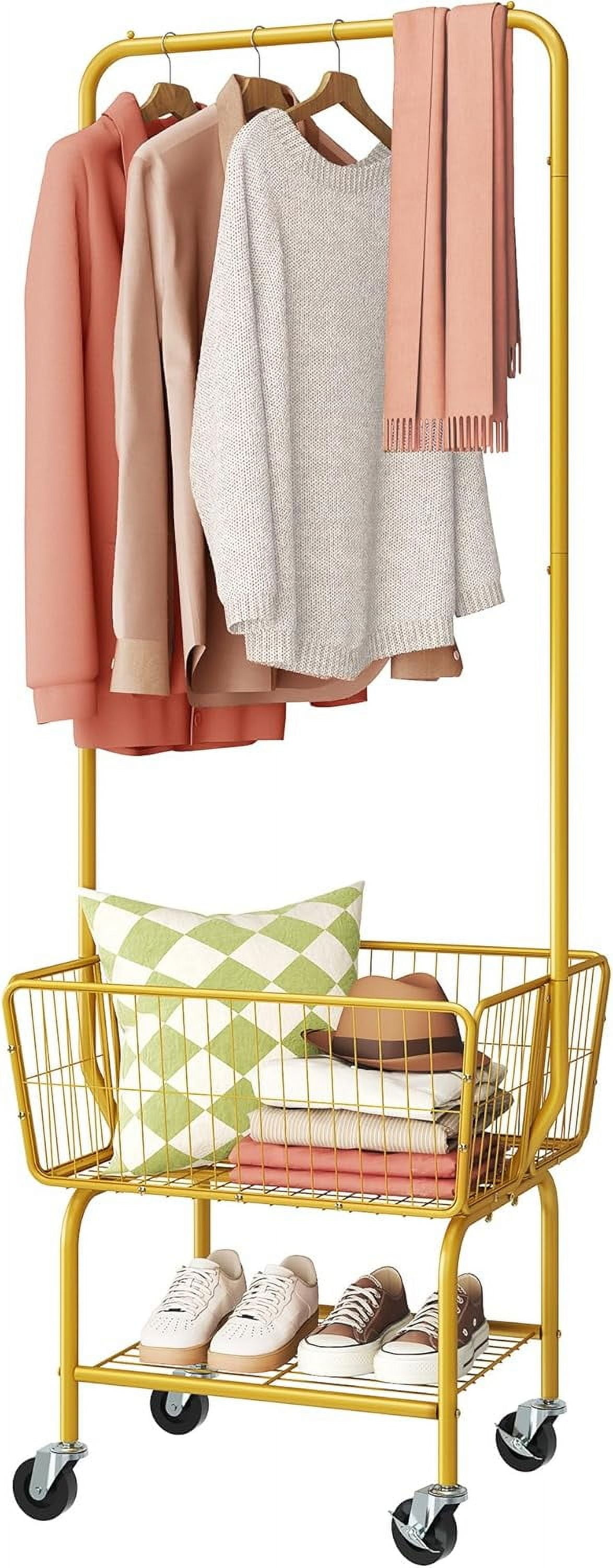 Laundry Cart with Wheels, Metal Rolling Laundry Hamper with Hanging ...