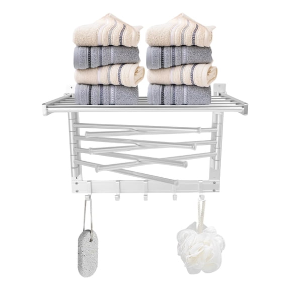 Laundry Clothes Drying Rack Wall-Mounted Steel Laundry Clothes Drying Organizer Bathroom Wall Mounted Towel Rack Bar Rail With Hooks & Swing Arms Swivel Towel Hanger for Laundry Room