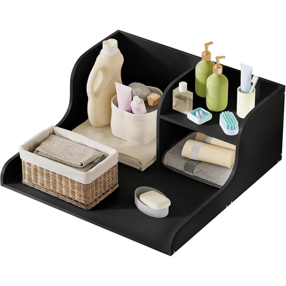 Laundry Countertop with Shelf for Washer Dryer, Extra Wide 27.5" Appliance Topper, Anti-Vibration Folding Table with Rails, Laundry Room Organizer and Space Saver Black