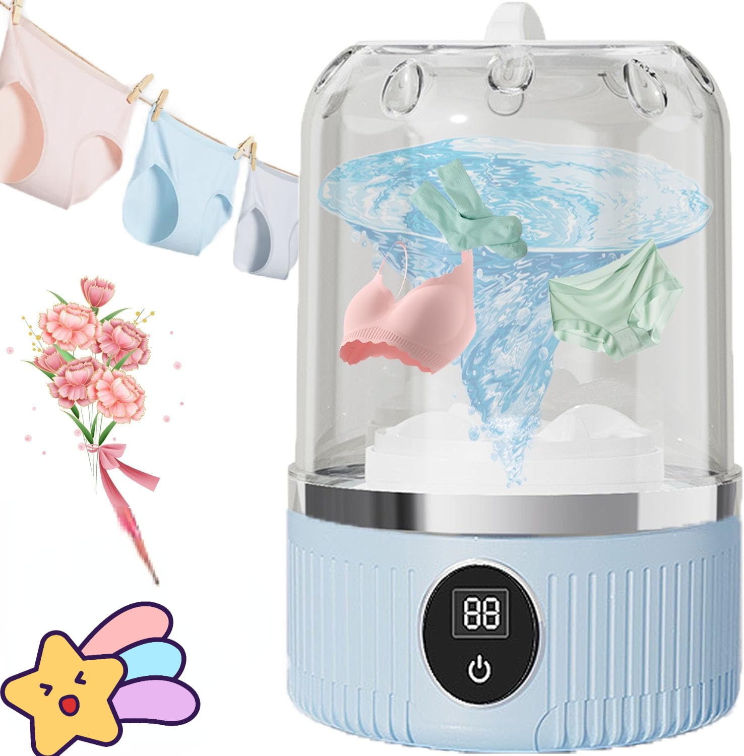 Laundry Cup Portable Turbo Washing Cup, Laundry Cup Mini Washing Machine, Mini Portable Underwear Washing Machine, Smart LaundryCup, LavadoraDeRopa InteriorPortatil, For Travel, Dorm, Rv (Blue)