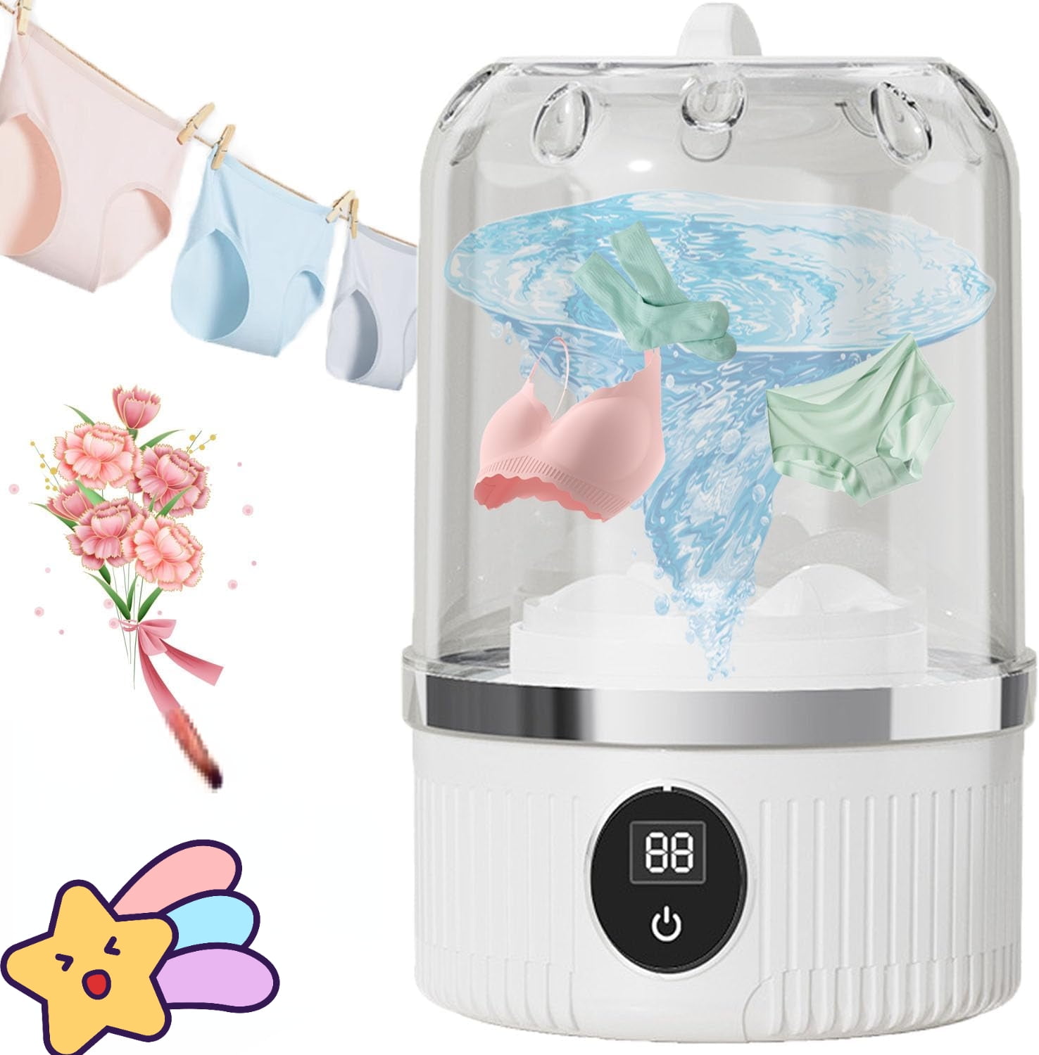 Laundry Cup Portable Turbo Washing Cup, Laundry Cup Mini Washing Machine, Mini Portable Underwear Washing Machine, Smart LaundryCup, LavadoraDeRopa InteriorPortatil, For Travel, Dorm, Rv (White)