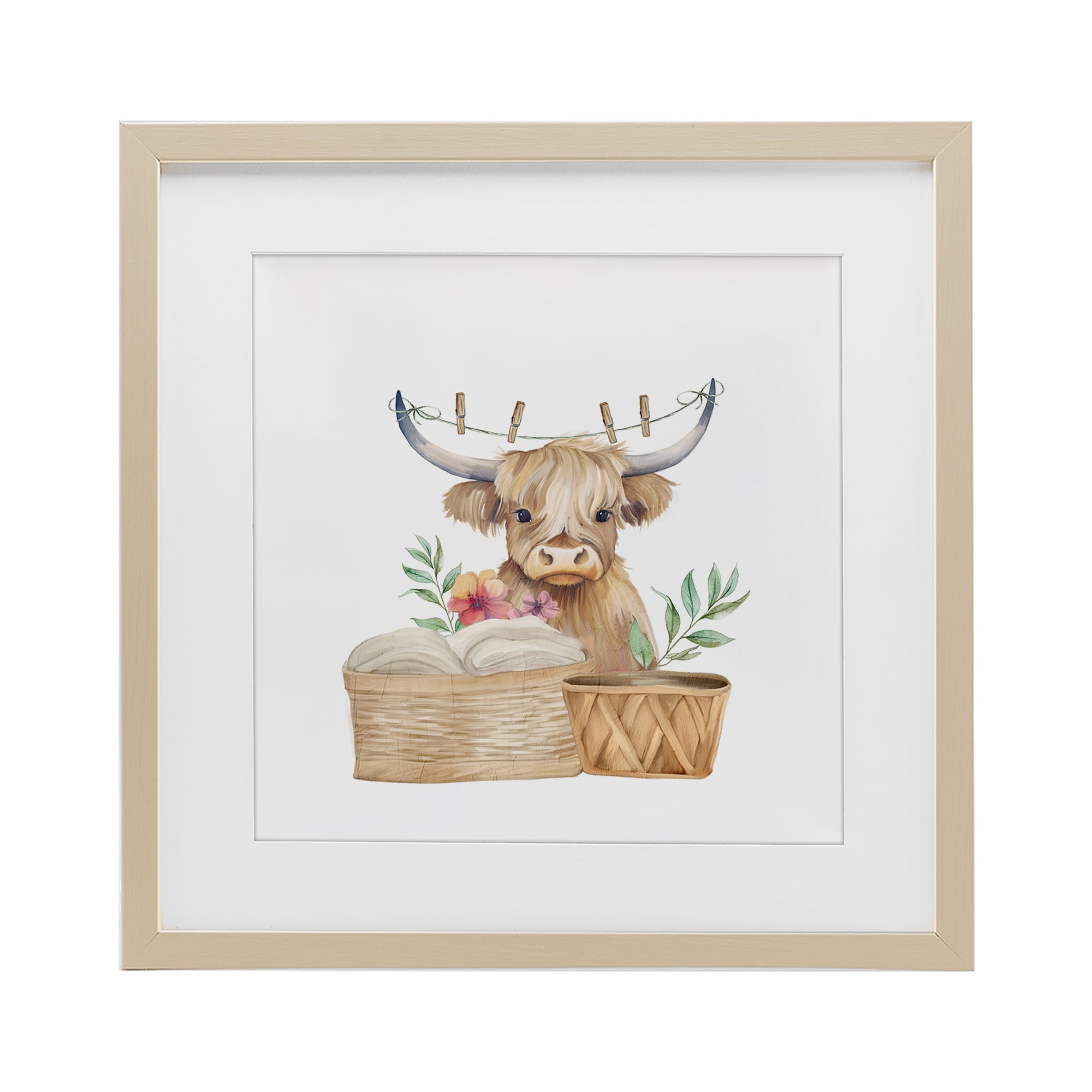 Laundry Day Baby Cattle Birch Framed Print Under Glass, design by Kim Allen