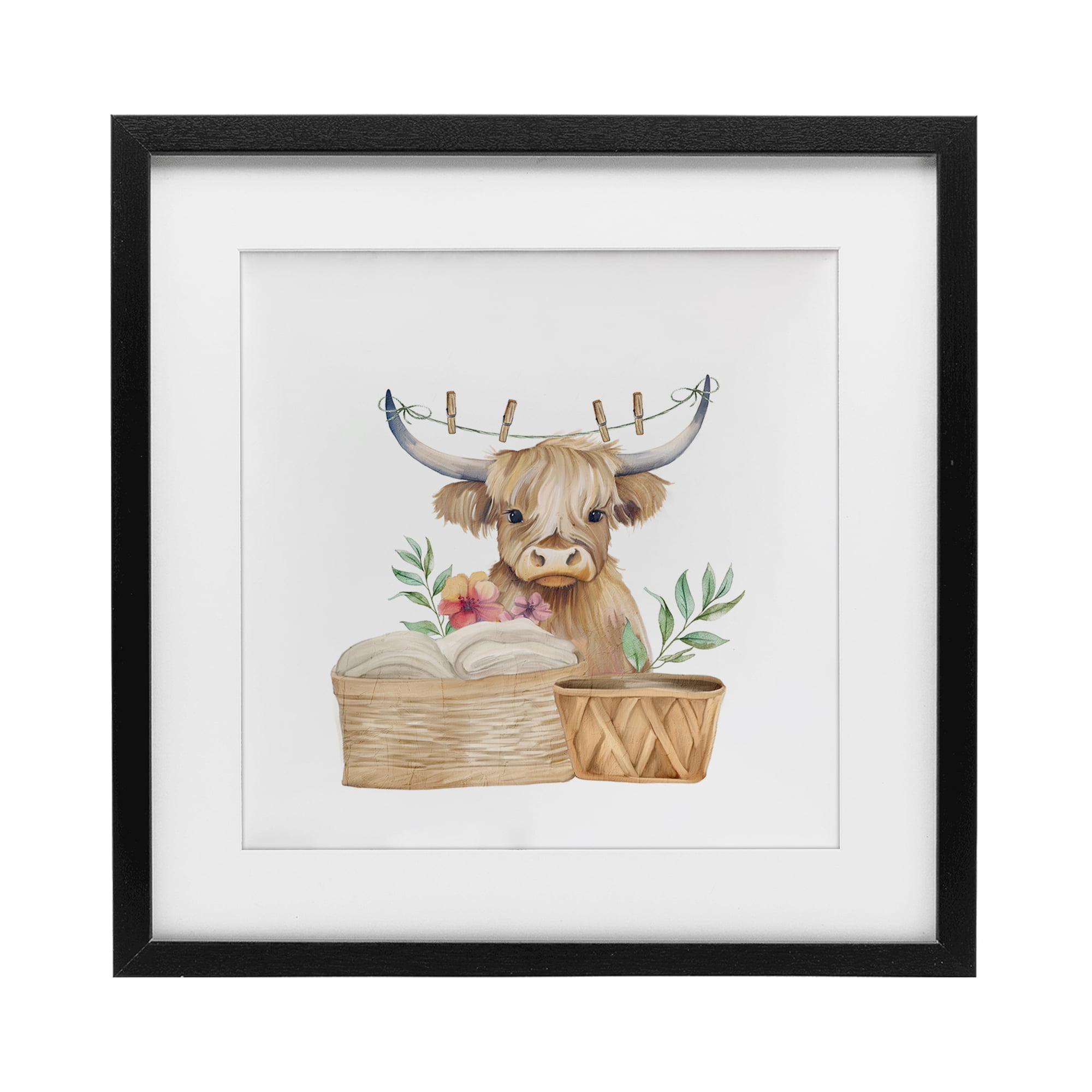 Laundry Day Baby Cattle Black Framed Print Under Glass, design by Kim Allen