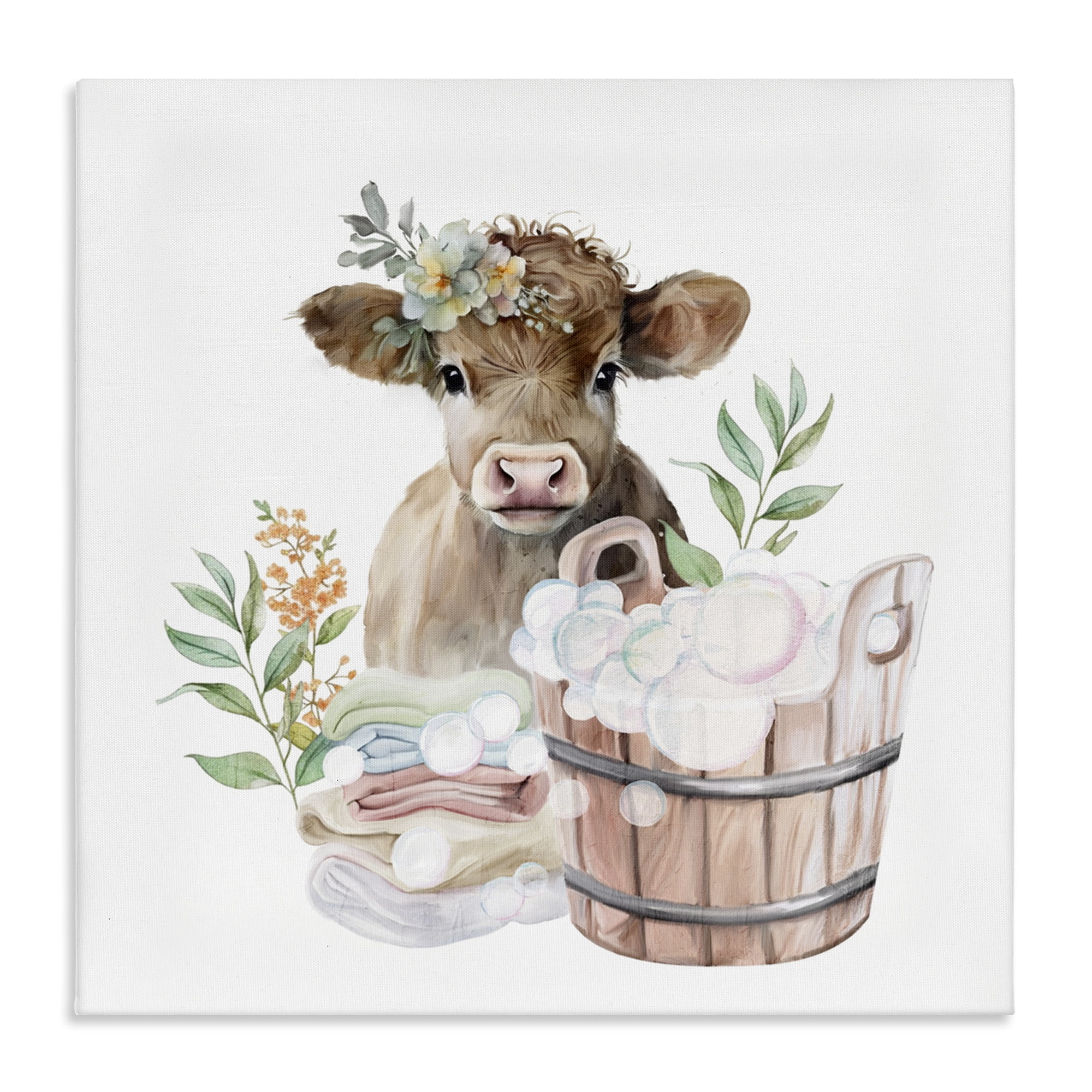 Laundry Day Baby Cow Canvas Wall Art, design by Kim Allen