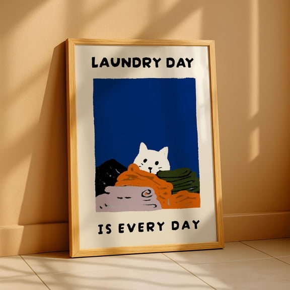 Laundry Day Cat Wall Art Print, Unframed Paper Poster 8x10in