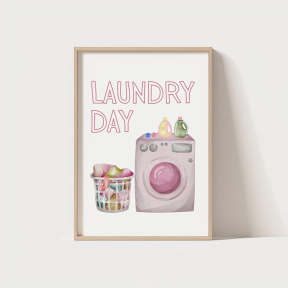 Laundry Day Poster Pink Red Grey Room Wall Art Loads Of Fun Trendy Laundromat Decor Cute Sign Poster, Unframed Size 12x18