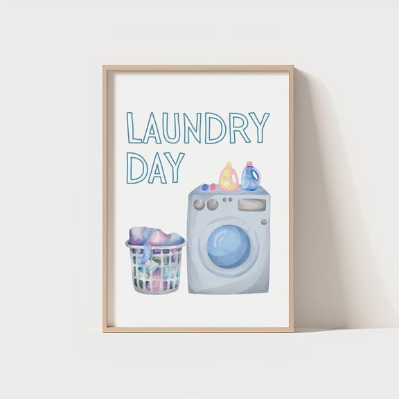 Laundry Day Print Blue Grey Laundry Room Wall Art, Loads Of Fun Poster, Trendy Laundromat Decor, Cute Laundry , Prints Home Decor #218, Unframed Poster Size 16x24