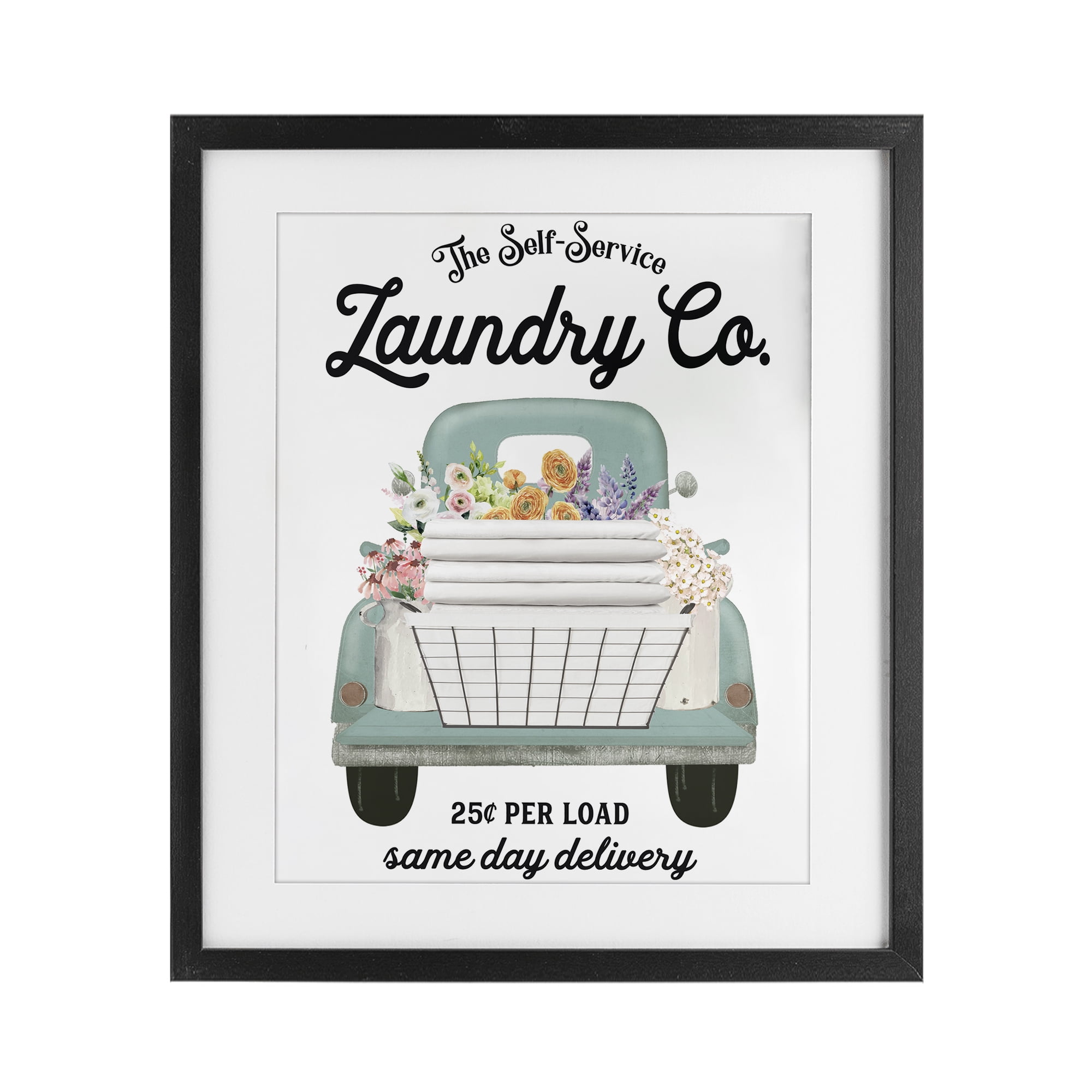 Laundry Delivery Truck Black Framed Print Under Glass, design by Lettered and Lined