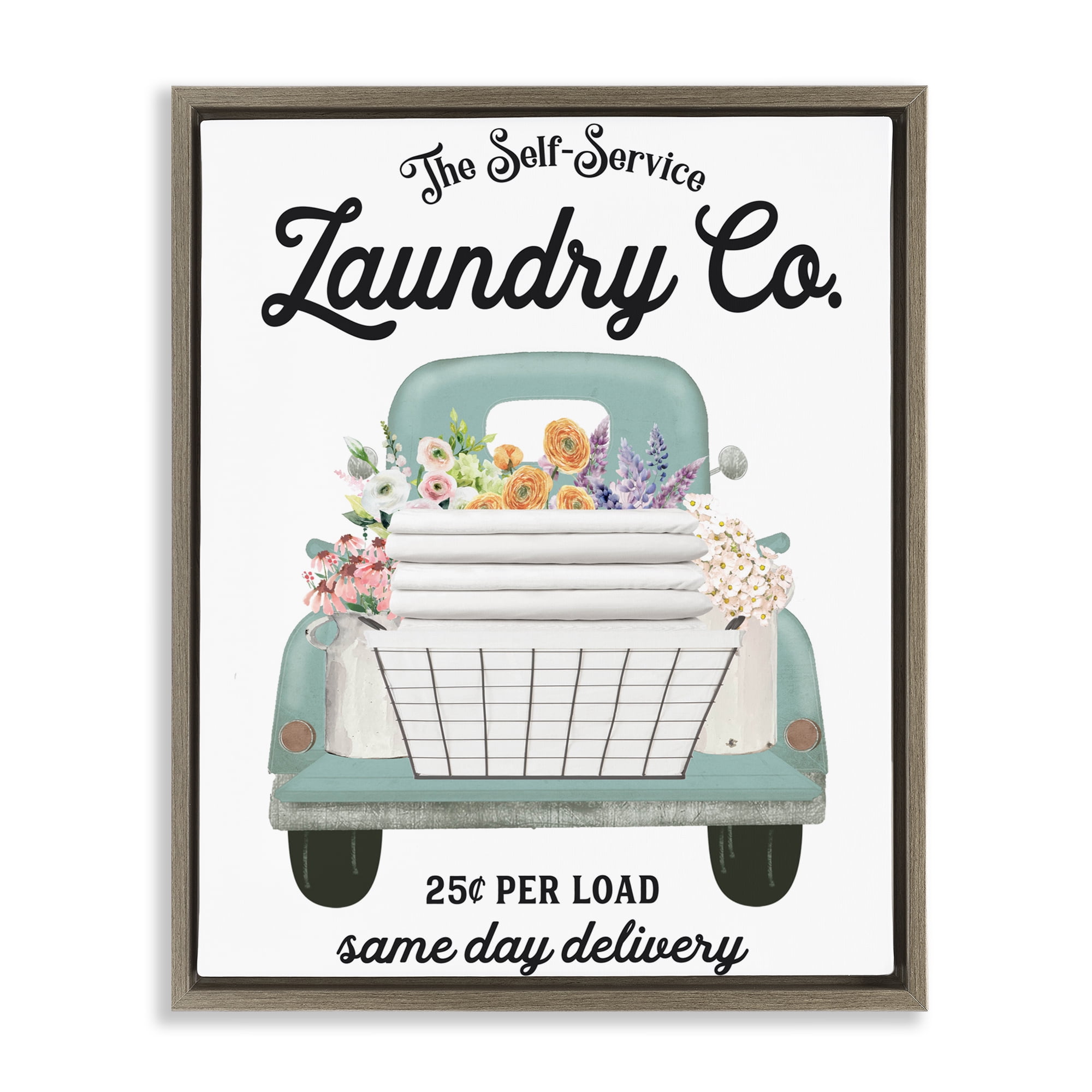 Laundry Delivery Truck Brown Framed Floater Canvas Wall Art, design by Lettered and Lined