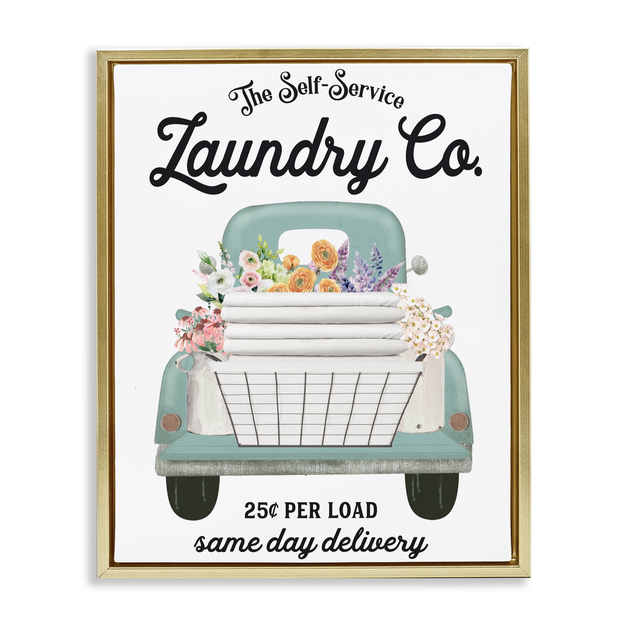 Laundry Delivery Truck Gold Framed Floater Canvas Wall Art, design by Lettered and Lined