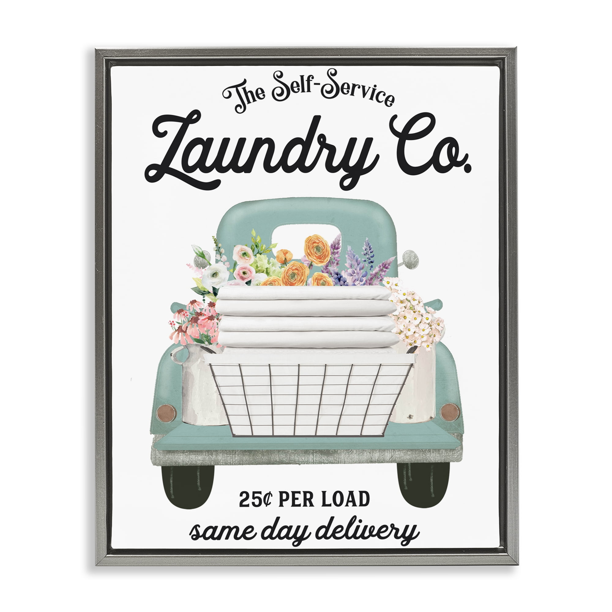 Laundry Delivery Truck Gray Framed Floater Canvas Wall Art, design by Lettered and Lined