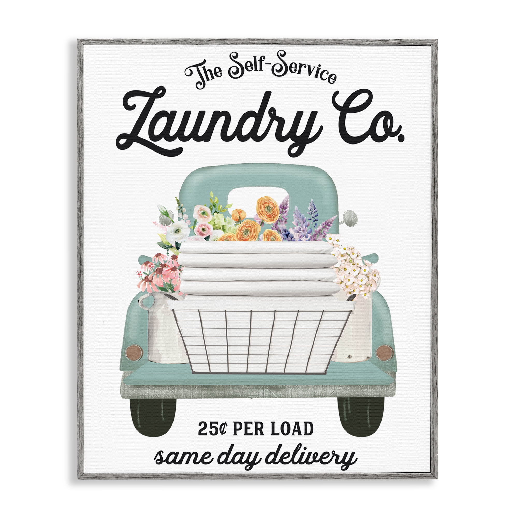 Laundry Delivery Truck Gray Framed Giclee Art, design by Lettered and Lined