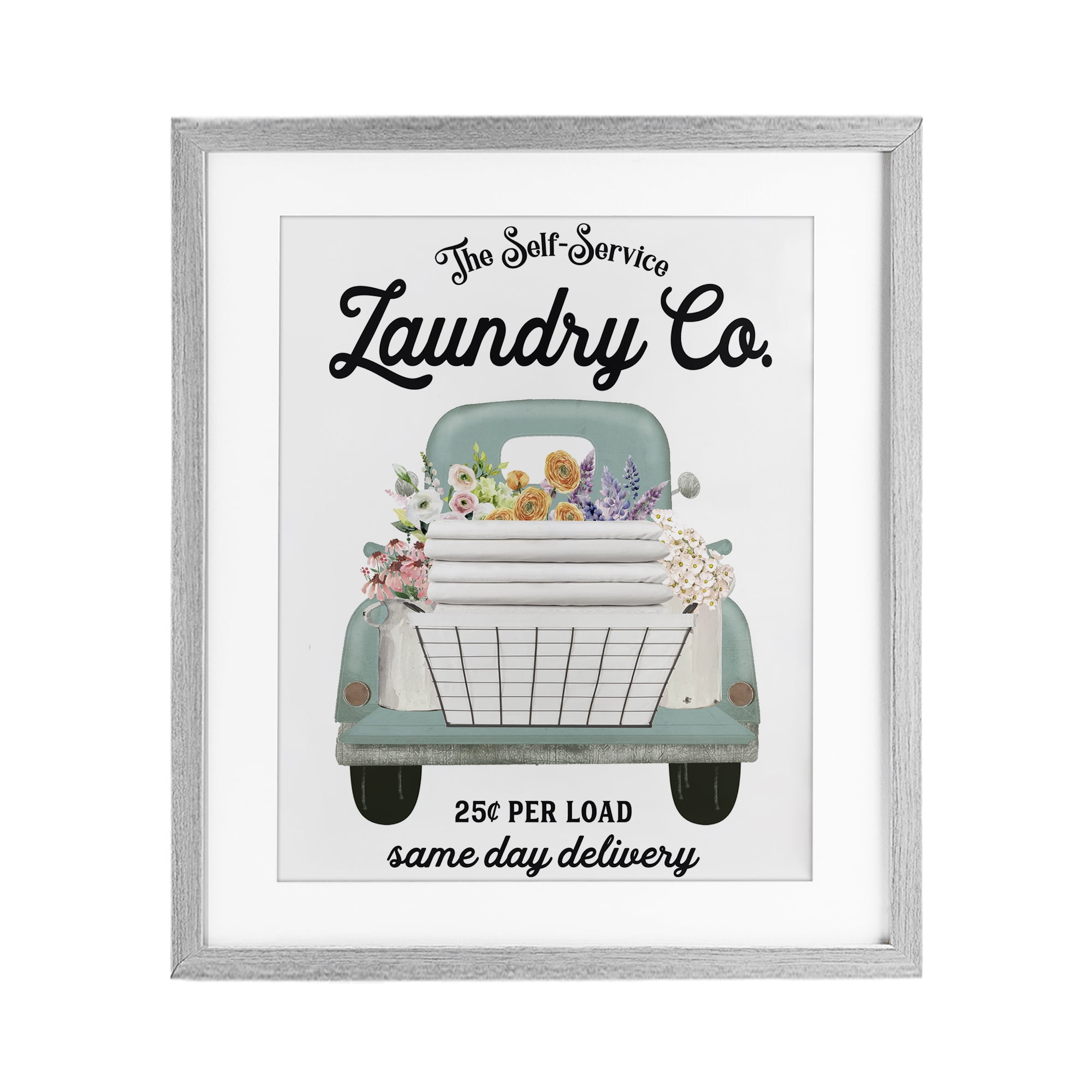 Laundry Delivery Truck Gray Framed Print Under Glass, design by Lettered and Lined