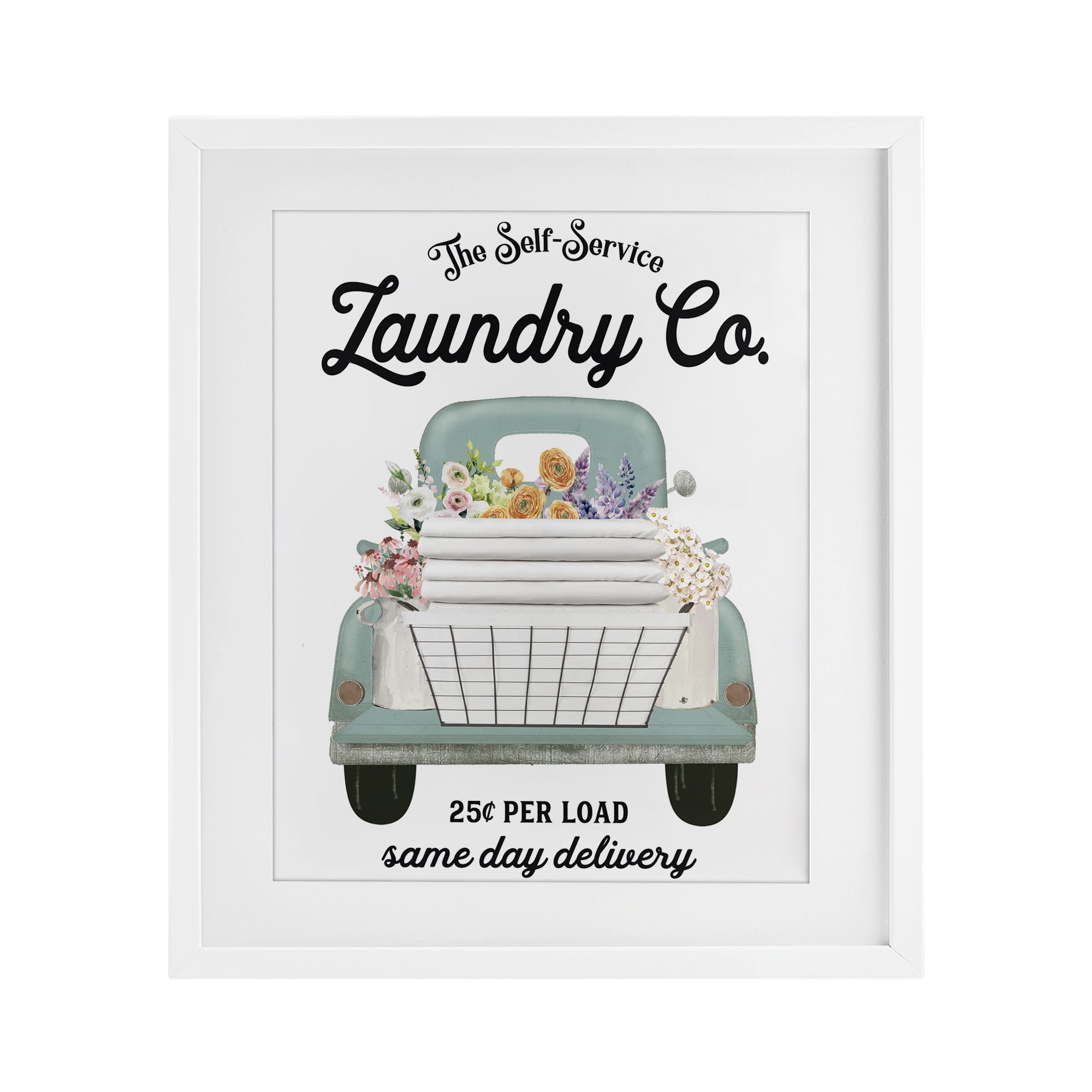 Laundry Delivery Truck White Framed Print Under Glass, design by Lettered and Lined