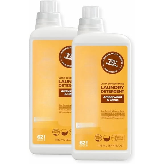 Laundry Detergent 124 Load. 'Amberwood & Citrus' Essential Oil Liquid Laundry Detergent Washing Soap for . ProvenSafe(TM) Cleaning w/Odor & Stain Remover for Activewear & Fabrics