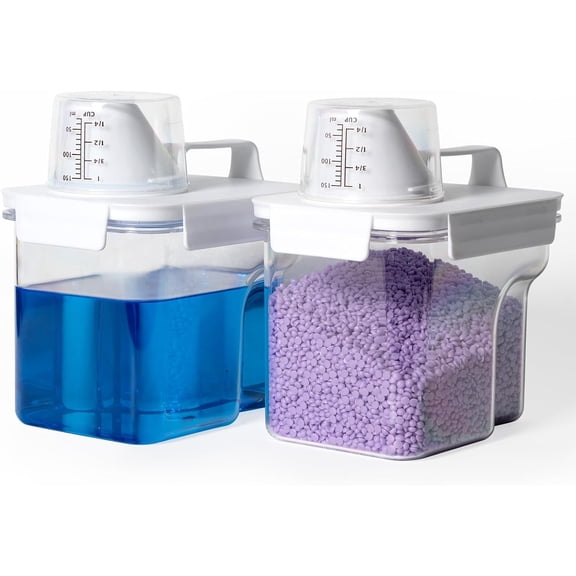 Laundry Detergent Container,2Pack -51oz Laundry Detergent Dispenser with 5 labels for Laundry Room, Laundry Scent Beads, Powder,Bleach,Soap,Fabric Softener Storage and Organization.